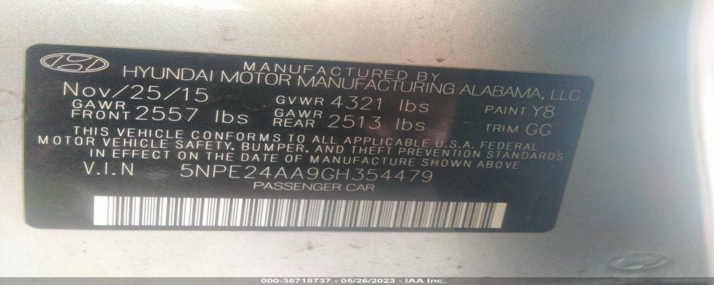 5NPE24AA9GH354479 2016 HYUNDAI SONATA photo no. 9