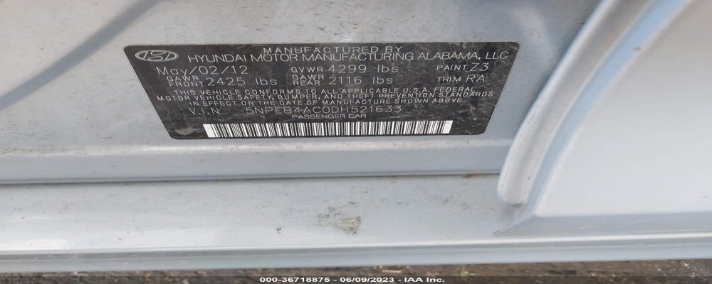 5NPEB4AC0DH521633 2013 HYUNDAI SONATA photo no. 9