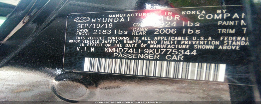 KMHD74LF9KU775344 2019 HYUNDAI ELANTRA photo no. 9