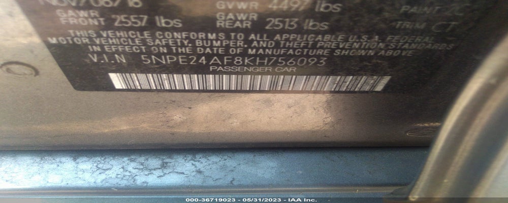 5NPE24AF8KH756093 2019 HYUNDAI SONATA photo no. 9