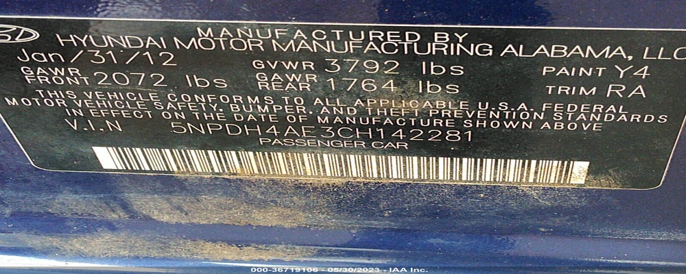 5NPDH4AE3CH142281 2012 HYUNDAI ELANTRA photo no. 9