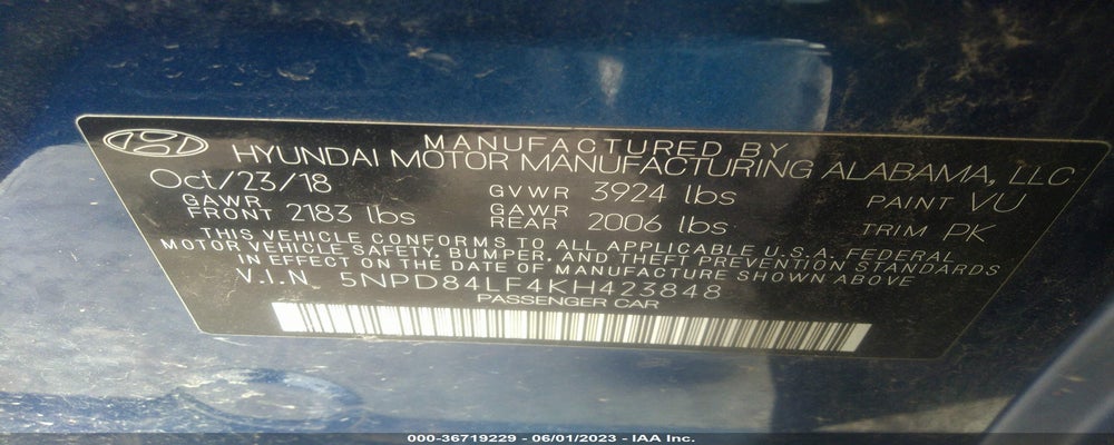 5NPD84LF4KH423848 2019 HYUNDAI ELANTRA photo no. 9