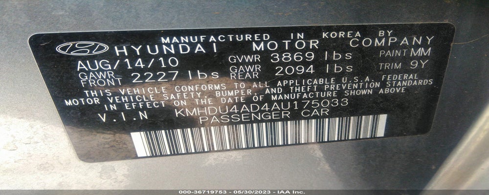 KMHDU4AD4AU175033 2010 HYUNDAI ELANTRA photo no. 9