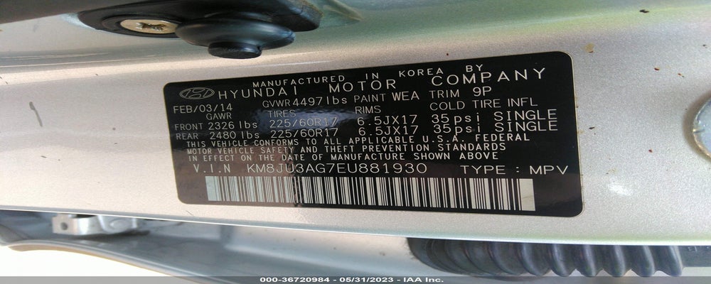 KM8JU3AG7EU881930 2014 HYUNDAI TUCSON photo no. 9