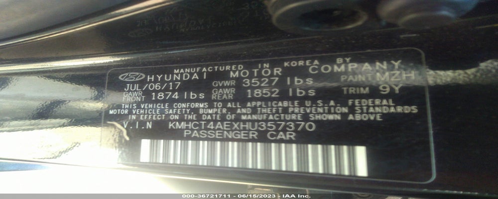 KMHCT4AEXHU357370 2017 HYUNDAI ACCENT photo no. 9