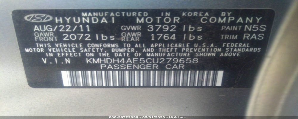 KMHDH4AE5CU279658 2012 HYUNDAI ELANTRA photo no. 9