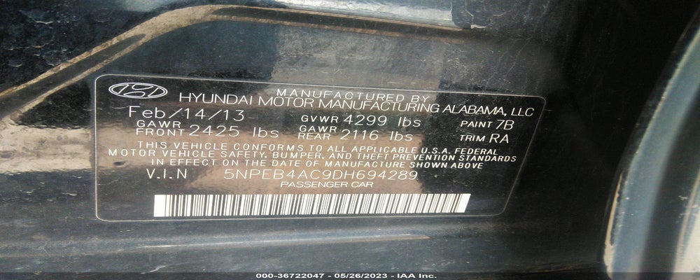 5NPEB4AC9DH694289 2013 HYUNDAI SONATA photo no. 9