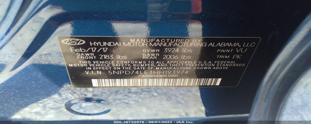 5NPD74LF3HH193974 2017 HYUNDAI ELANTRA photo no. 9