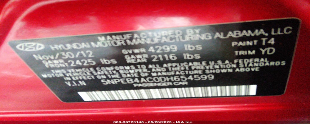 5NPEB4AC0DH654599 2013 HYUNDAI SONATA photo no. 9