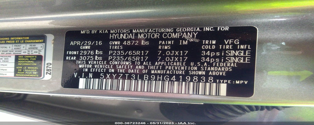 5XYZT3LB9HG419838 2017 HYUNDAI SANTA FE SPORT photo no. 9