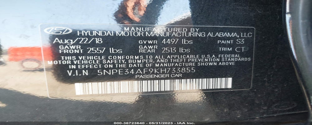 5NPE34AF9KH733855 2019 HYUNDAI SONATA photo no. 9