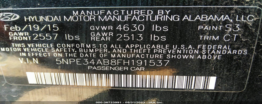 5NPE34AB8FH191537 2015 HYUNDAI SONATA photo no. 9