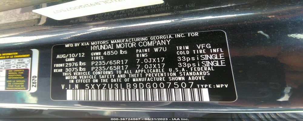 5XYZU3LB9DG007507 2013 HYUNDAI SANTA FE photo no. 9