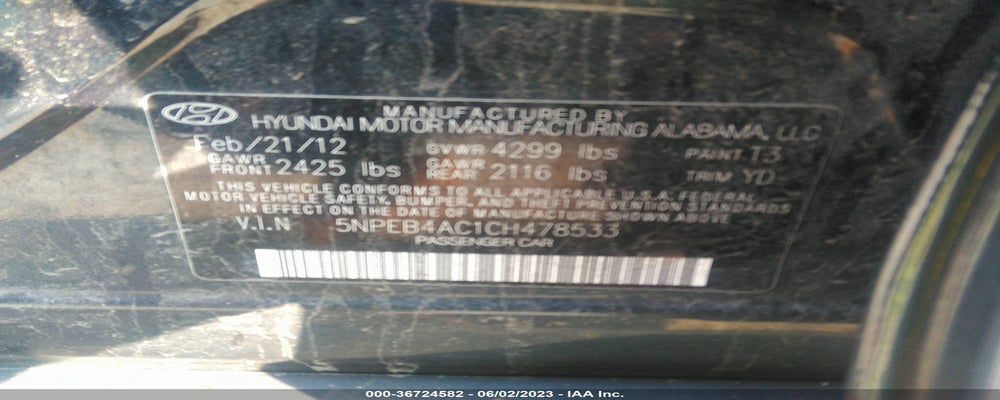 5NPEB4AC1CH478533 2012 HYUNDAI SONATA photo no. 9