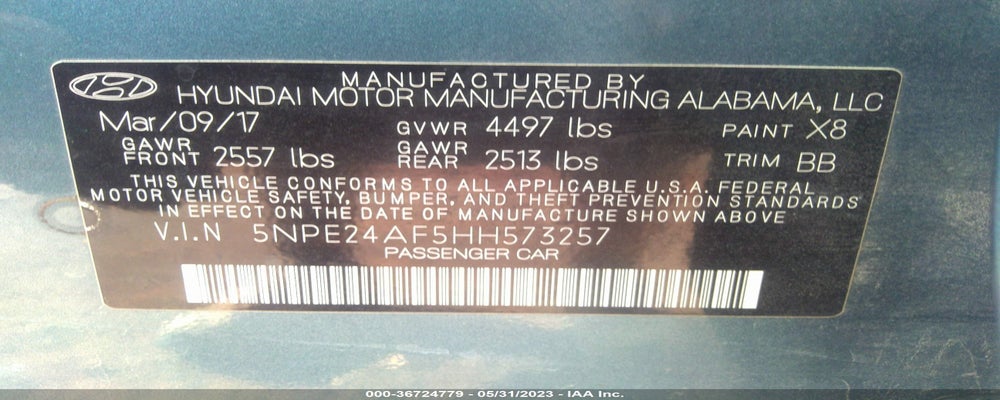 5NPE24AF5HH573257 2017 HYUNDAI SONATA photo no. 9