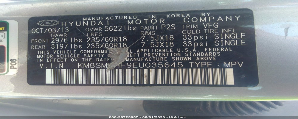 KM8SMDHF9EU035645 2014 HYUNDAI SANTA FE photo no. 9