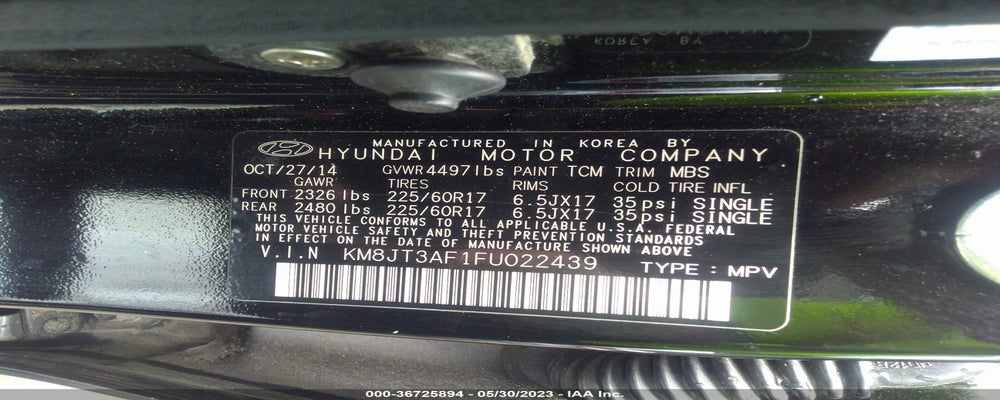 KM8JT3AF1FU022439 2015 HYUNDAI TUCSON photo no. 9