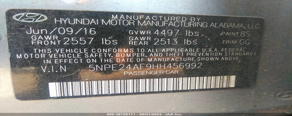 5NPE24AF9HH456992 2017 HYUNDAI SONATA photo no. 9