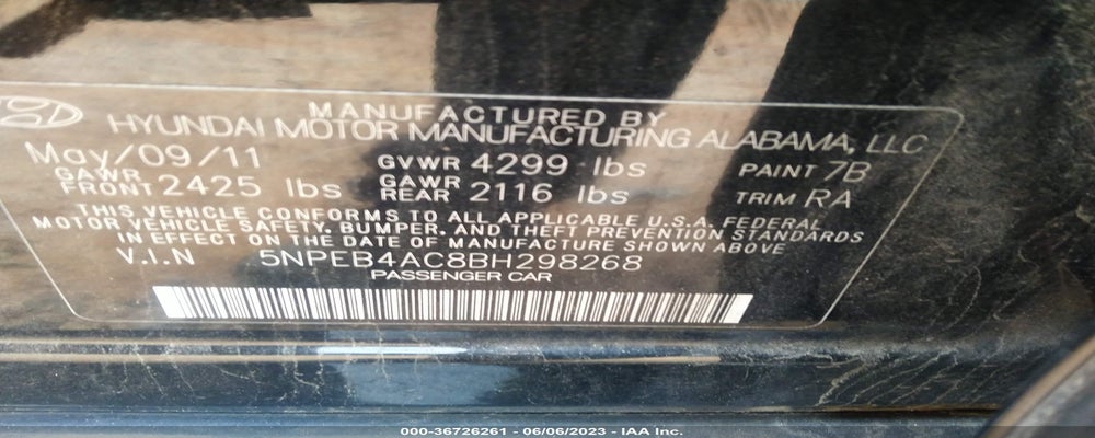 5NPEB4AC8BH298268 2011 HYUNDAI SONATA photo no. 9