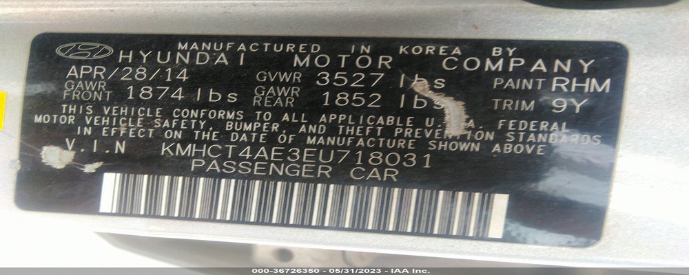 KMHCT4AE3EU718031 2014 HYUNDAI ACCENT photo no. 9