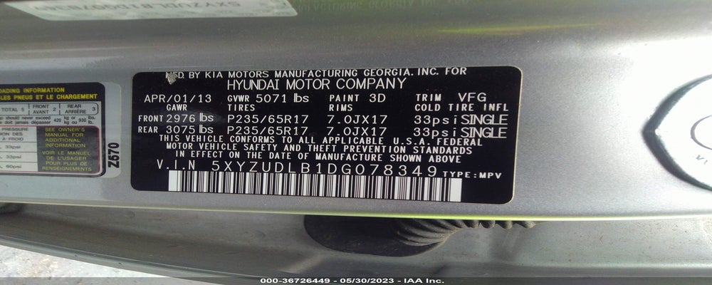 5XYZUDLB1DG078349 2013 HYUNDAI SANTA FE SPORT photo no. 9