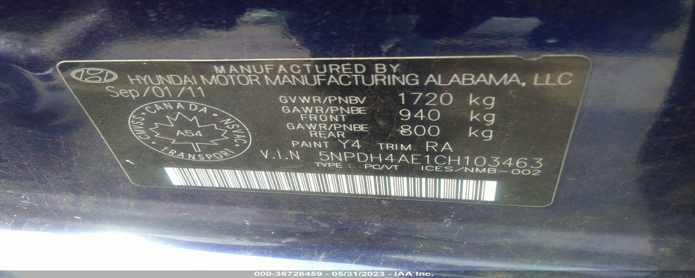 5NPDH4AE1CH103463 2012 HYUNDAI ELANTRA photo no. 9