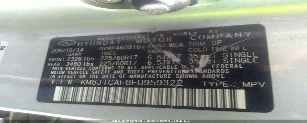 KM8JTCAF8FU959322 2015 HYUNDAI TUCSON photo no. 9
