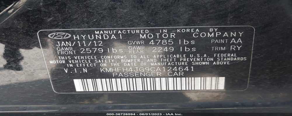 KMHFH4JG9CA124641 2012 HYUNDAI AZERA photo no. 9