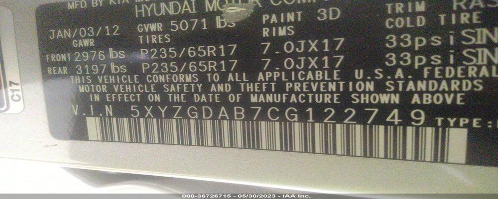 5XYZGDAB7CG122749 2012 HYUNDAI SANTA FE photo no. 9
