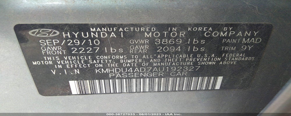 KMHDU4AD7AU192327 2010 HYUNDAI ELANTRA photo no. 9