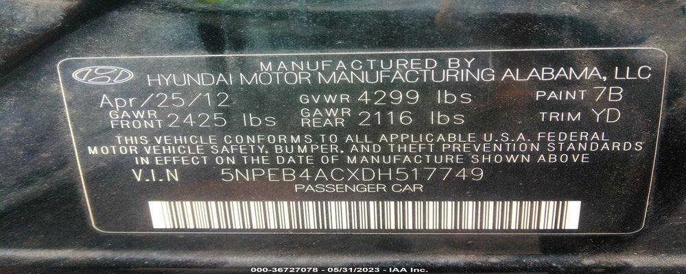 5NPEB4ACXDH517749 2013 HYUNDAI SONATA photo no. 9