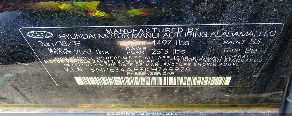 5NPE34AF3KH769928 2019 HYUNDAI SONATA photo no. 9