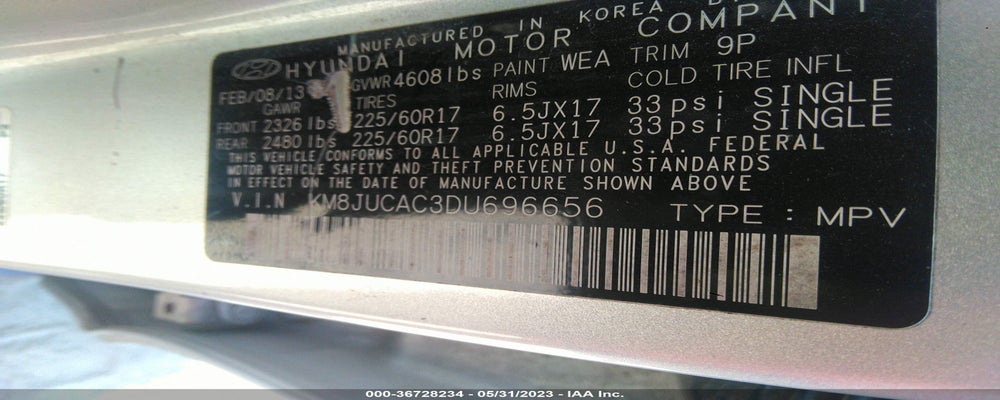 KM8JUCAC3DU696656 2013 HYUNDAI TUCSON photo no. 9