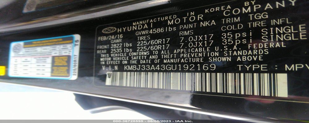 KM8J33A43GU192169 2016 HYUNDAI TUCSON photo no. 9