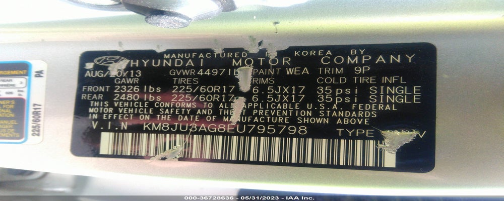 KM8JU3AG8EU795798 2014 HYUNDAI TUCSON photo no. 9