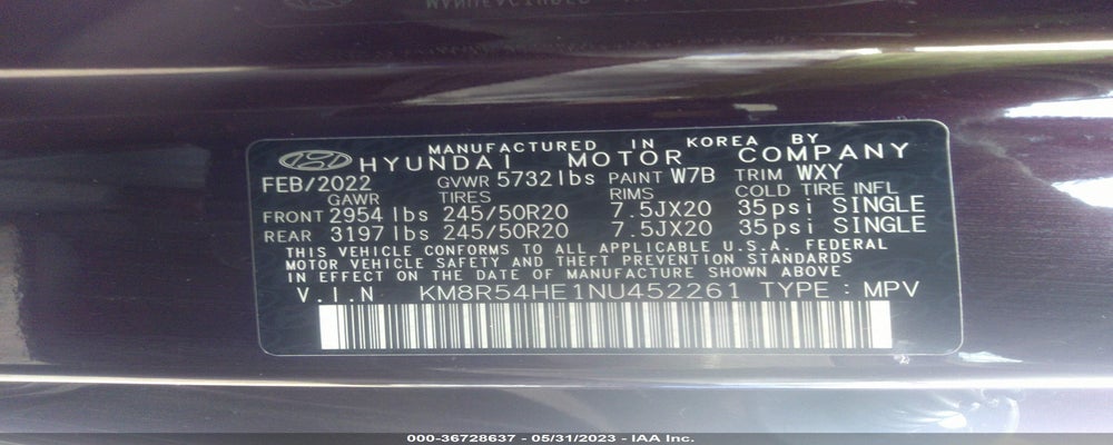KM8R54HE1NU452261 2022 HYUNDAI PALISADE photo no. 9