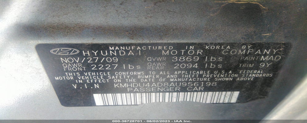 KMHDU4AD8AU956198 2010 HYUNDAI ELANTRA photo no. 9