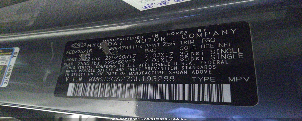 KM8J3CA27GU193288 2016 HYUNDAI TUCSON photo no. 9