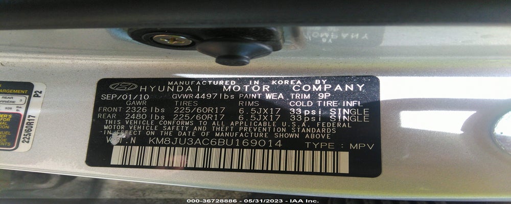 KM8JU3AC6BU169014 2011 HYUNDAI TUCSON photo no. 9