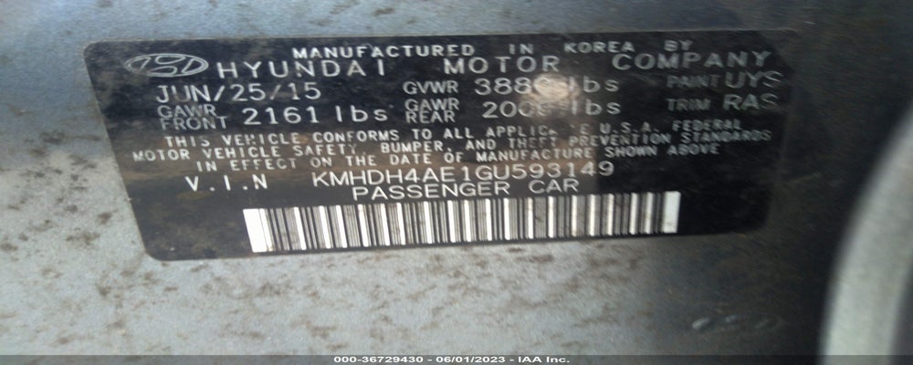 KMHDH4AE1GU593149 2016 HYUNDAI ELANTRA photo no. 9