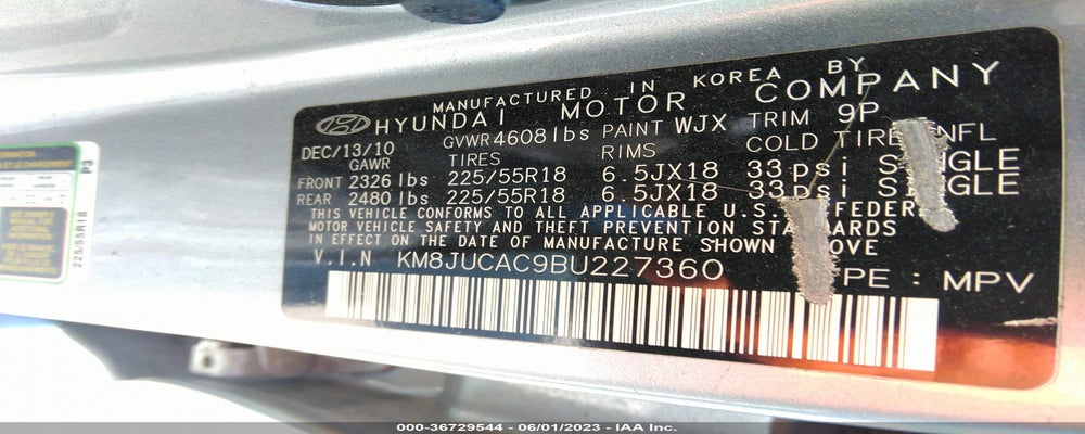KM8JUCAC9BU227360 2011 HYUNDAI TUCSON photo no. 9
