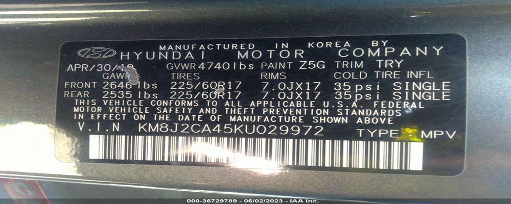 KM8J2CA45KU029972 2019 HYUNDAI TUCSON photo no. 9