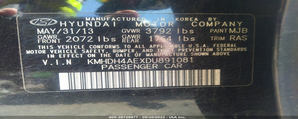 KMHDH4AEXDU891081 2013 HYUNDAI ELANTRA photo no. 9