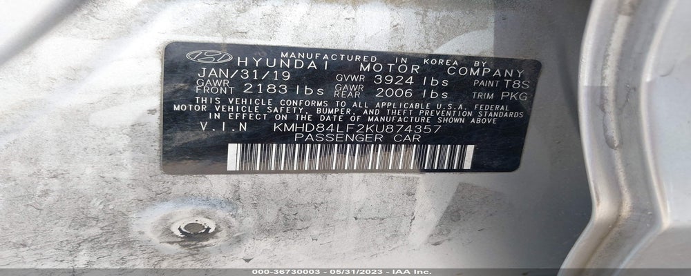 KMHD84LF2KU874357 2019 HYUNDAI ELANTRA photo no. 9