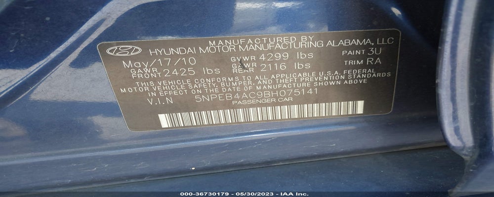 5NPEB4AC9BH075141 2011 HYUNDAI SONATA photo no. 9