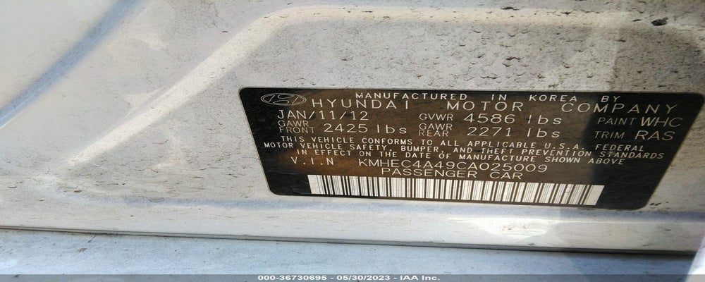 KMHEC4A49CA025009 2012 HYUNDAI SONATA photo no. 9