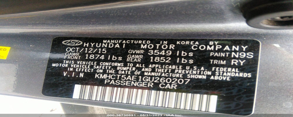 KMHCT5AE1GU260207 2016 HYUNDAI ACCENT photo no. 9