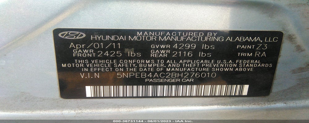5NPEB4AC2BH276010 2011 HYUNDAI SONATA photo no. 9