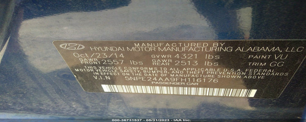 5NPE24AA9FH116176 2015 HYUNDAI SONATA photo no. 9