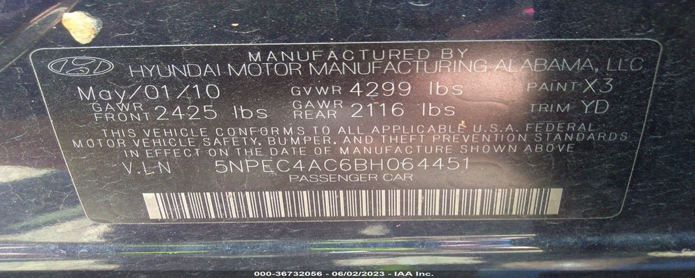 5NPEC4AC6BH064451 2011 HYUNDAI SONATA photo no. 9